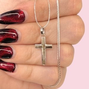 Cadena Forcet redondo y Dije Cruz Perdon Plata y Oro